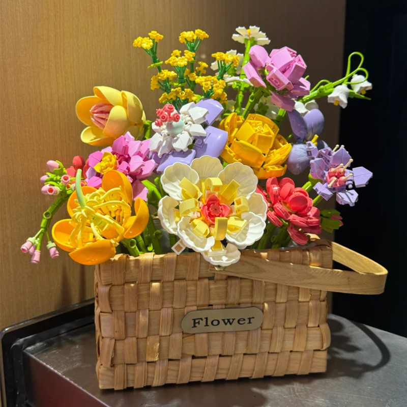 Zuanma 087 Building Block Bouquet Suitable for Hug Bucket DIY Flower Arrangement Mountain Lotus Building Blocks Kidsren's Educational Assembly Toys