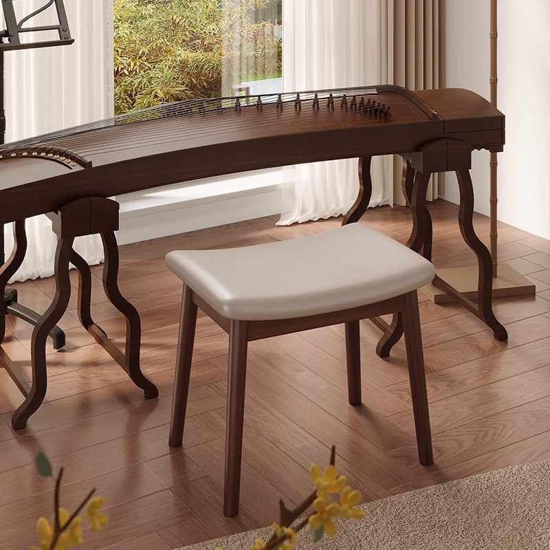 Guzheng Stool Solid Wood Saddle Stool Home Light Luxury High-End Chair Retro Soft Bag Square Stool Low Stool Piano Stool Bench