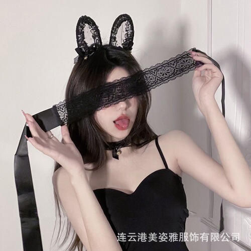 (Frog Hairband + Necklace) Cat Ears Bell Headband Sexy Fox Hairpin Women Lace Eye Mask Cute Hair Accessory Decoration