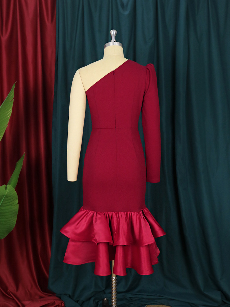 Women's Clothing Plus size women's clothing S 4XL one shoulder sexy dress ruffled one step skirt cocktail party banquet slim light dress_voghion.com