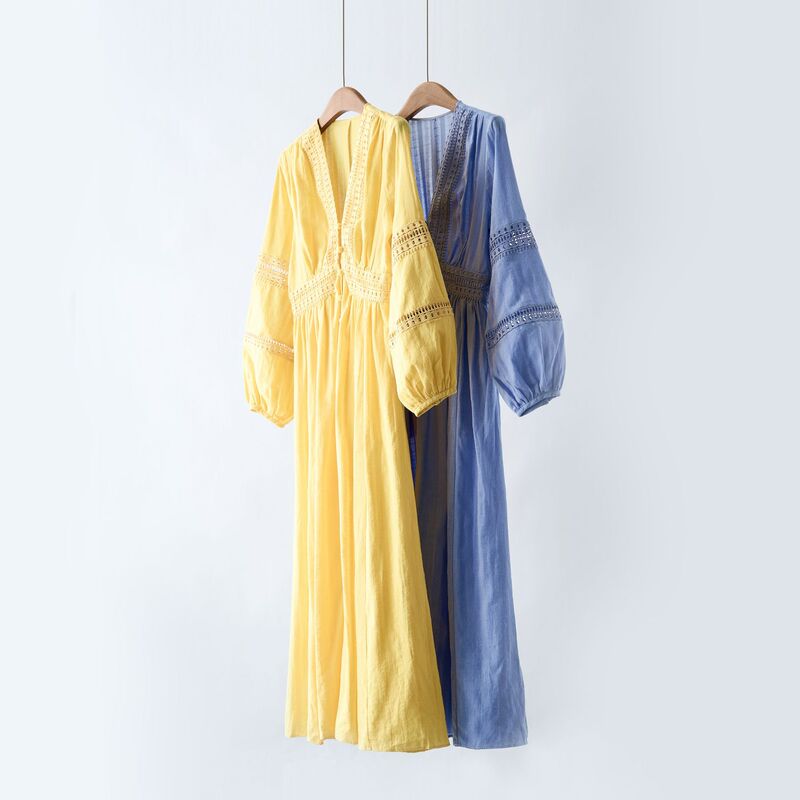 Dv*F【Same Style as Liu Yifei】G New Model with over 5,700+25 Orders, Pure Cotton Hollow-Out Embroidery V-Neck Waist-Cinching Dress Dv*F【Same Style as Liu Yifei】G New Model with over 5,700+25 Orders, Pure Cotton Hollow-Out Embroidery V-Neck Waist-Cinching Dress