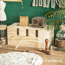 木质集线盒数据线插排收纳盒翻盖手机充电支架路由器实木放置架