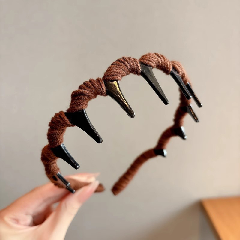 Alto cráneo de lana ondulado banda de cabello para mujeres lavado de cara maquillaje especial banda de cabello con dientes antideslizante acabado de cabello agrupado tocado