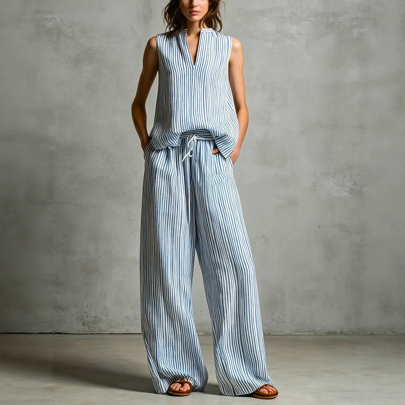 2026 Cross-Border European and American Amazon New Striped Women's Fashion Set