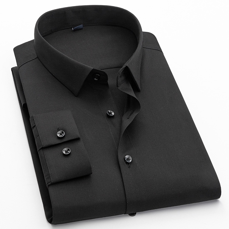 LOGO personalizado camisa de fibra de bambú para hombre elástico de mangas largas sin planchado delgado color sólido versátil ropa de hombre de negocios transpirable