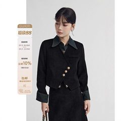 「GUIER」假两件灯芯绒外套女春季2025新款不规则拼接感套装