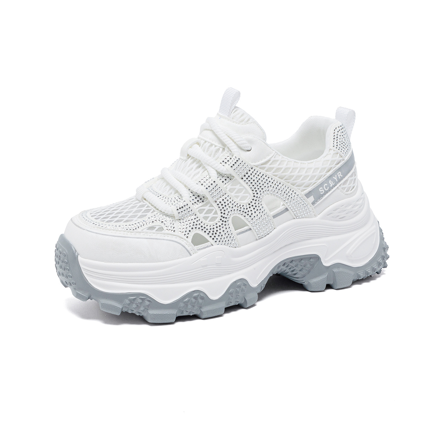 Giày sneaker nữ đế dày tăng chiều cao lưới thoáng khí mùa hè 2026 — Trắng 5075, Champagne 5075, Tím 5075