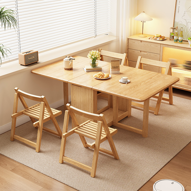 All Solid Wood Folding Dining Table Household Small Apartment Dining Table Rectangular Dining Table and Chairs Foldable Folding Table Dining Table