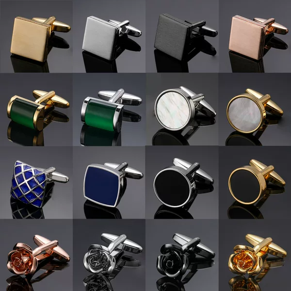 Jiaomei Gold and Silver Round Shell Zircon Rose Square Brushed Cufflinks Men's French Shirt Cufflinks