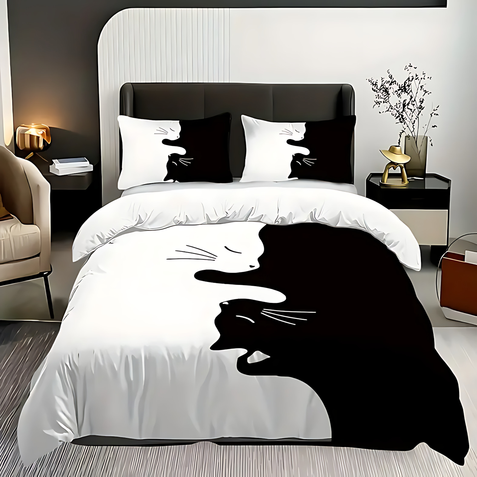 TEMU / JIT Kit de colcha blanca y negra gato doble impresión digital 3D fuente de ropa de cama fabricante puede fijarse