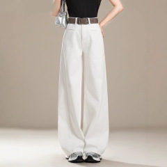 白色设计感直筒牛仔裤女2025新款秋季高腰宽松拖地垂感阔腿休闲裤