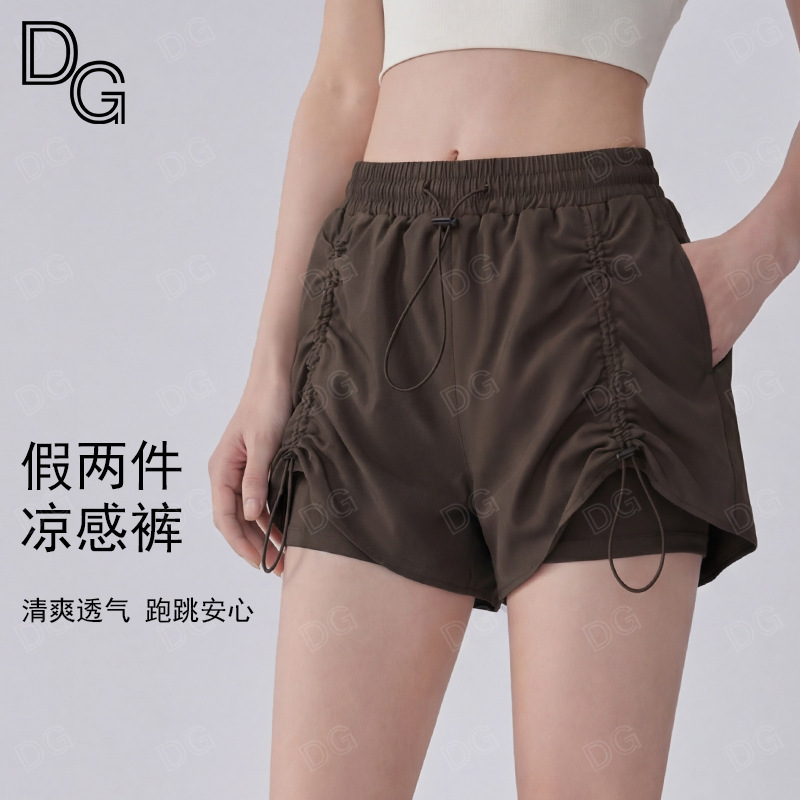 Fake two-piece breathable casual sports shorts with drawstring, quick-dry fitness pants, anti-exposure yoga shorts for women 2894 Fake two-piece breathable casual sports shorts with drawstring, quick-dry fitness pants, anti-exposure yoga shorts for women 2894