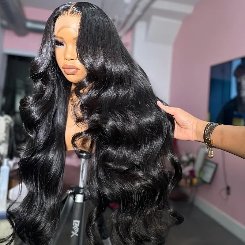 Fashionable Long Wavy Wig Lace Trimmed 40 Inch Synthetic Hair Extensions_voghion.com