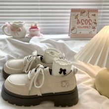 圆头厚底黑色小皮鞋女2025春季新款复古日系jk英伦风粗跟乐福单鞋