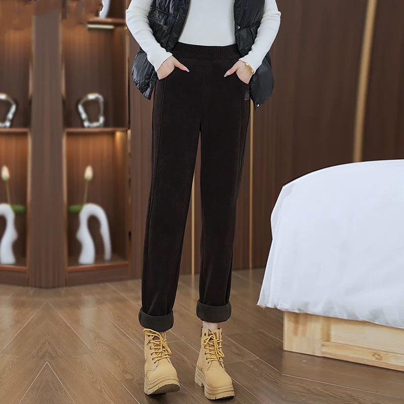 Pantalones harem de otoño e invierno más pantalones casuales de terciopelo 2024 nuevos pantalones cálidos rectos delgados de cintura alta pantalones sueltos