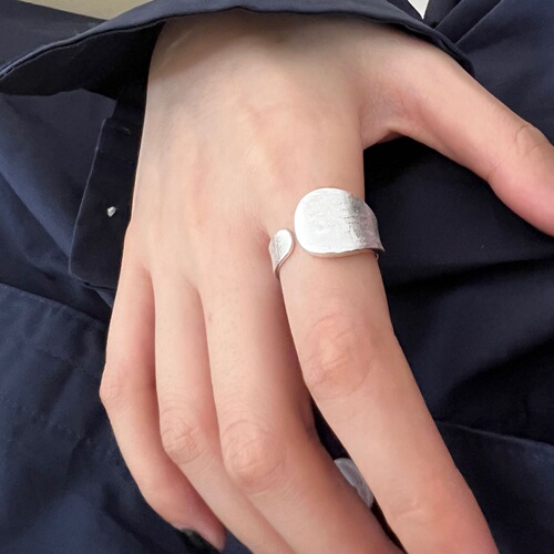 Drya S925 Pure Silver Irregular Wide Brushed Ring for Women, Minimalist, Instagram Hip-Hop Hong Kong Style Open Design Finger Ring