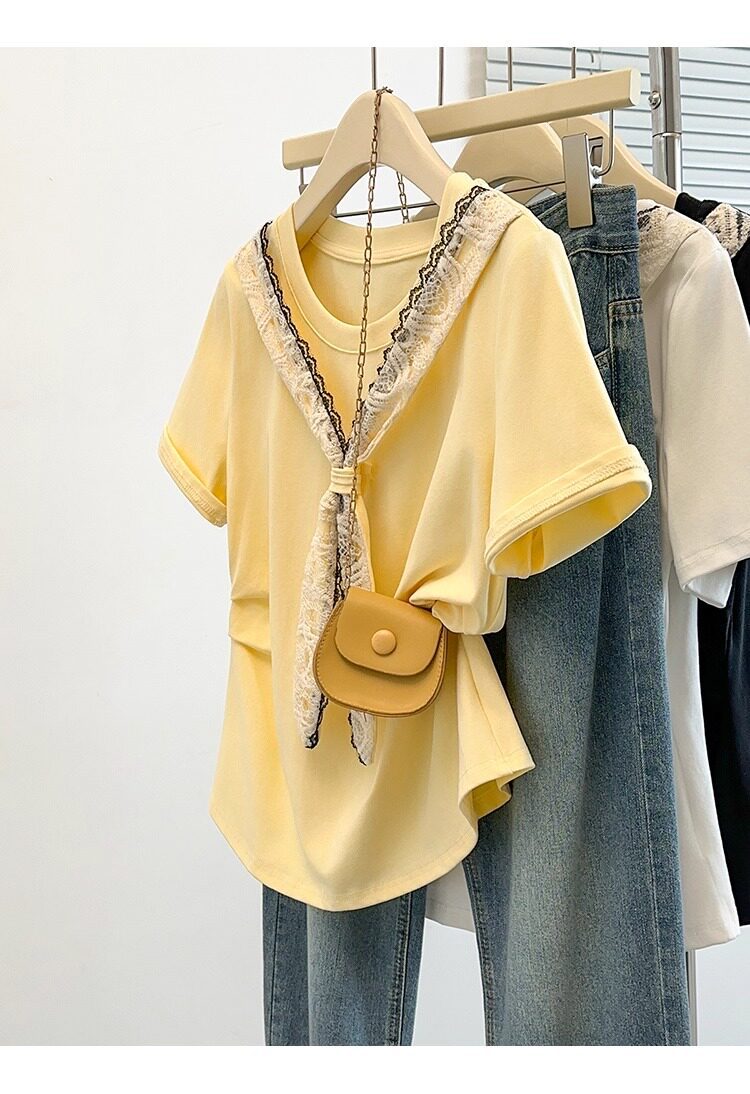Áo thun nữ tay ngắn cổ tròn size lớn form rộng — màu đen chi tiết 7