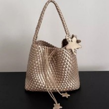 同款香槟色中号编织托特包包女大容量大包高级感手提单肩水桶包