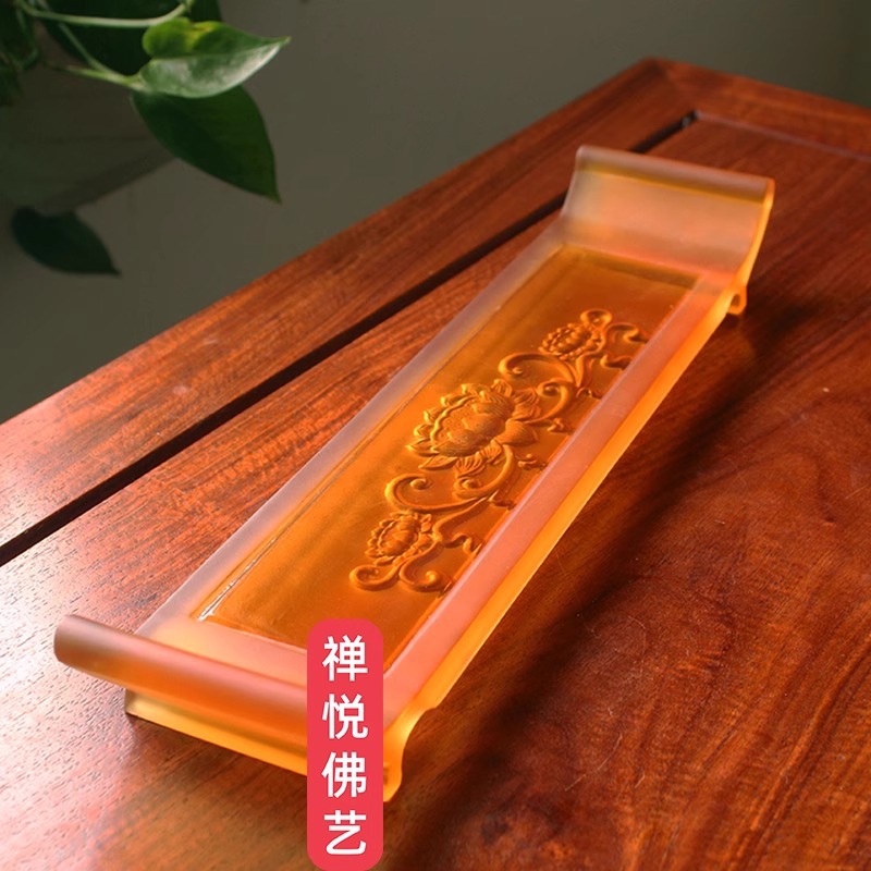Zen Yue Buddhist Art Household Edicating Supplies Ancient Glazed Lotus Flower for Taiwan Tribute Cup Special Base Amber Large Size