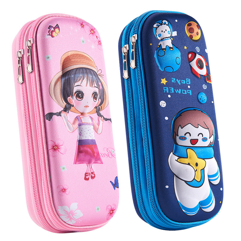 26 nueva caja de lápiz 3D de cremallera de doble capa de estudiantes de primaria gran capacidad bolsas de papelería para niños bolsas de lápiz para niñas caja de papelería