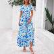European and American Cross-border New Women's Summer Short-sleeved V-neck Simple Fashion Printed Casual Dress Loose dress Women