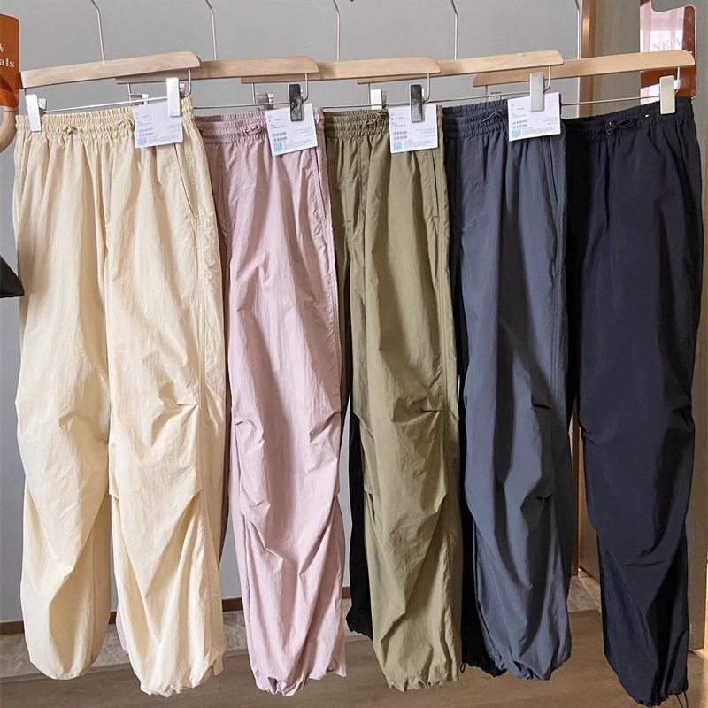 URAZ daily single ~! 2025 Spring and Summer Casual Loose Overalls Parachute Pants Straight Leg Wide Leg Pants Women's Pants