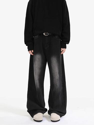 Fanx American high street vibe washed jeans for men and women's loose straight cleanfit casual pants trend