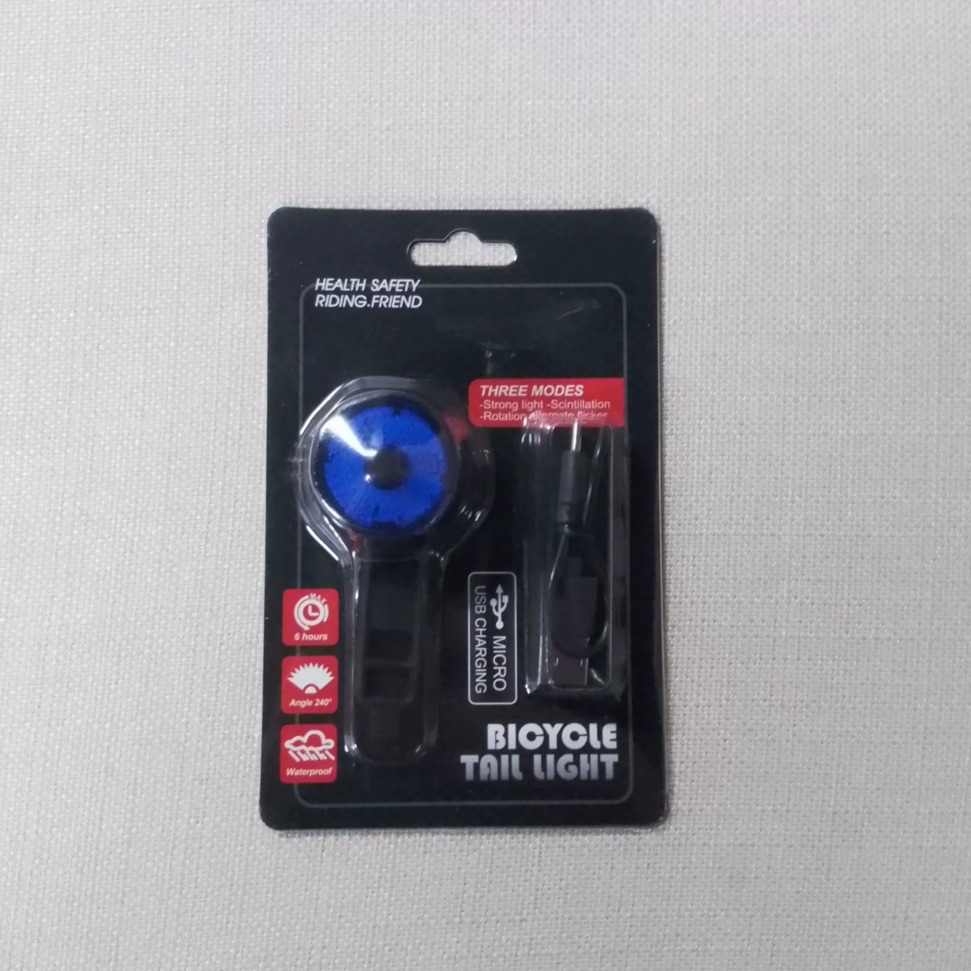 Bicycle tail light, USB‑rechargeable waterproof LED, 3 modes, universal mount
