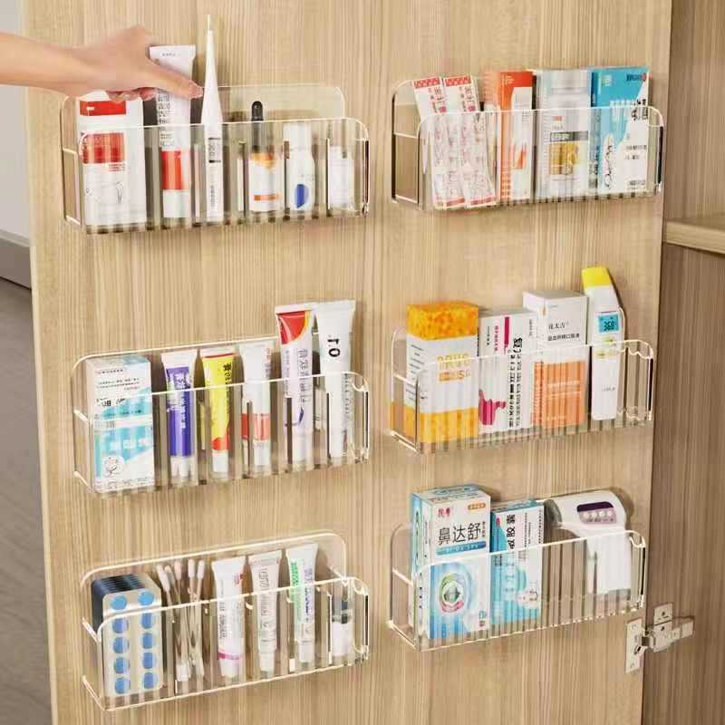 Multifunctional Storage Rack, Storage Box Behind the Cabinet, Transparent Medicine and Sundries Hidden Storage Rack, Punch-Free Cosmetics Storage