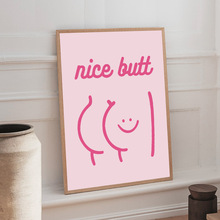 跨境新款创意粉色抽象线条屁股卧室卫生间墙壁艺术装饰画帆布画芯