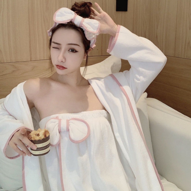 (2개) 목욕 타월 여성 잠옷 목욕 스커트 유방 포장 성인 목욕 가운 한국 귀여운 학생 흡수성 머리없는 3 종 제조 업체