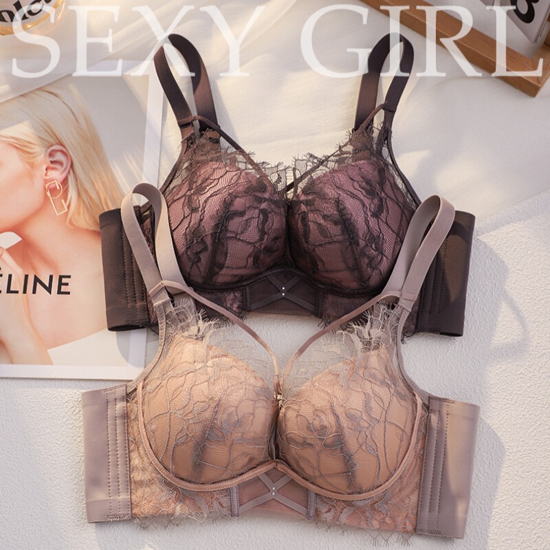 Authentic Luxury Sexy Lace Intimates Women's Push-Up Medium-Thick Small Bra Without Rims Adjustable Bra Set Top Support