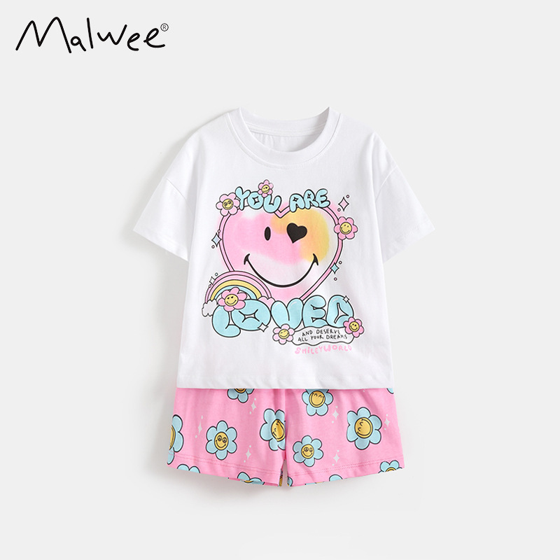 Transfronterizo malwee niñas lindas niñas casuales camisetas de cuello redondo para niños europeos y estadounidenses casuales dos piezas