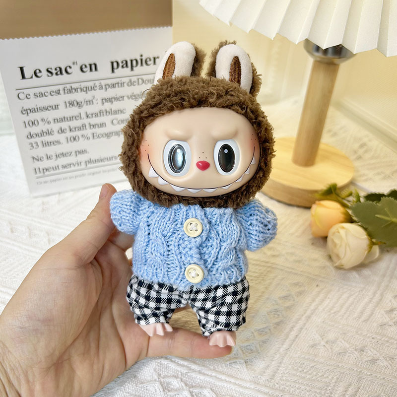 15cm ciego caja pull paño suéter pantalones macaron labubu colgante muñeca suéter Año Nuevo suéter lindo