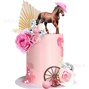21 Pieces of Cowgirl Cake Decoration Disco Ball Horse Ornaments Pink Hat Cowgirl Birthday Party