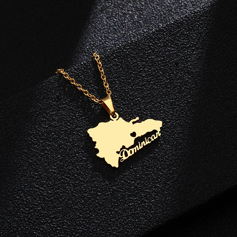 Collana con ciondolo in acciaio al titanio con mappa dominicana per uomo e donna, collana di coppia in acciaio inossidabile, accessori di tendenza_voghion.com