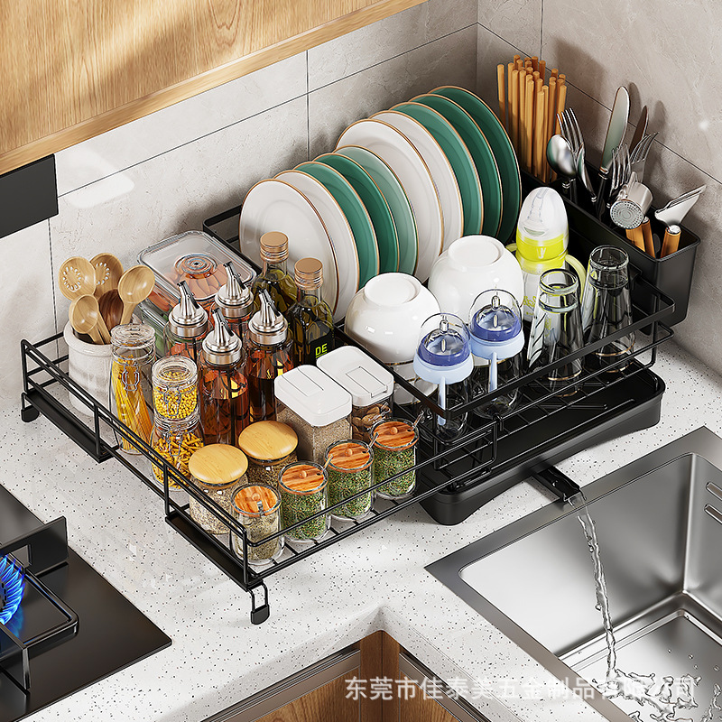Cocina escurrir plato rack hogar vajilla taza de almacenamiento rack Mesa multifunción retráctil vajilla rack de almacenamiento
