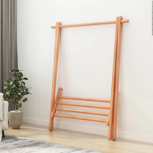 Pure solid wood beech foldable coat rack bedroom simple clothes rack multi-functional floor-standing household clothes drying rack