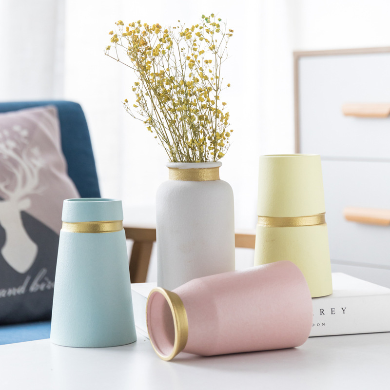 Frosted Painted Gold Pottery Porcelain Vase Crafts Stoneware Simple Creative Light Home Decoration Fresh White Yellow Blue Gift Luxury