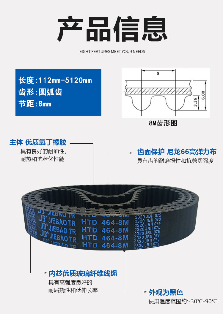 8m synchronous belt HTD 712-8m 8M720 8M728 8M736 8M744 8M752 rubber drive belt