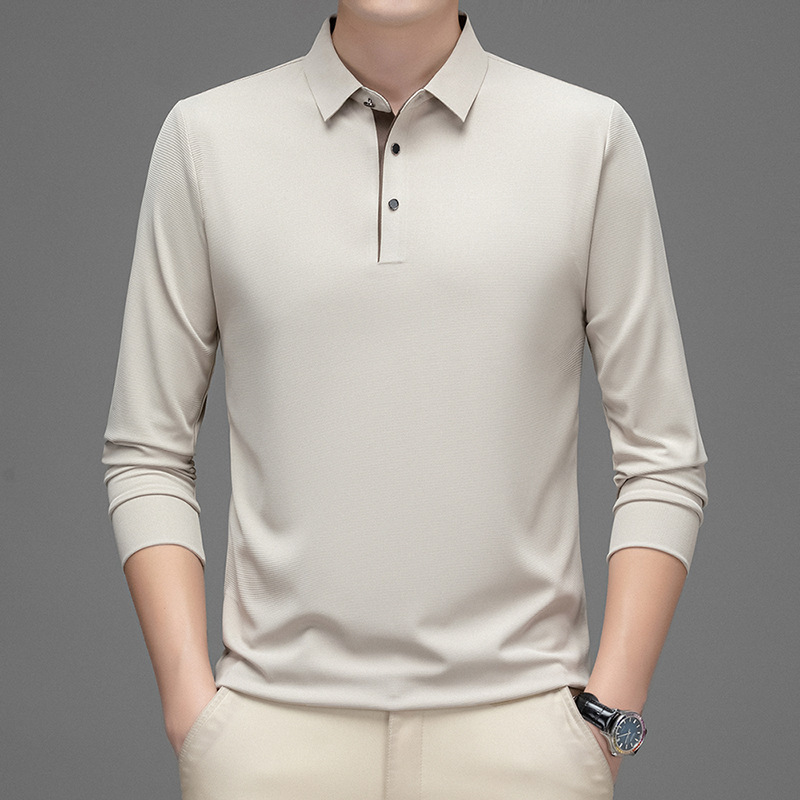 無痕長袖poloシャツ男性新品質中年襟メンズビジネスカジュアルお父さん長袖tシャツ|undefined