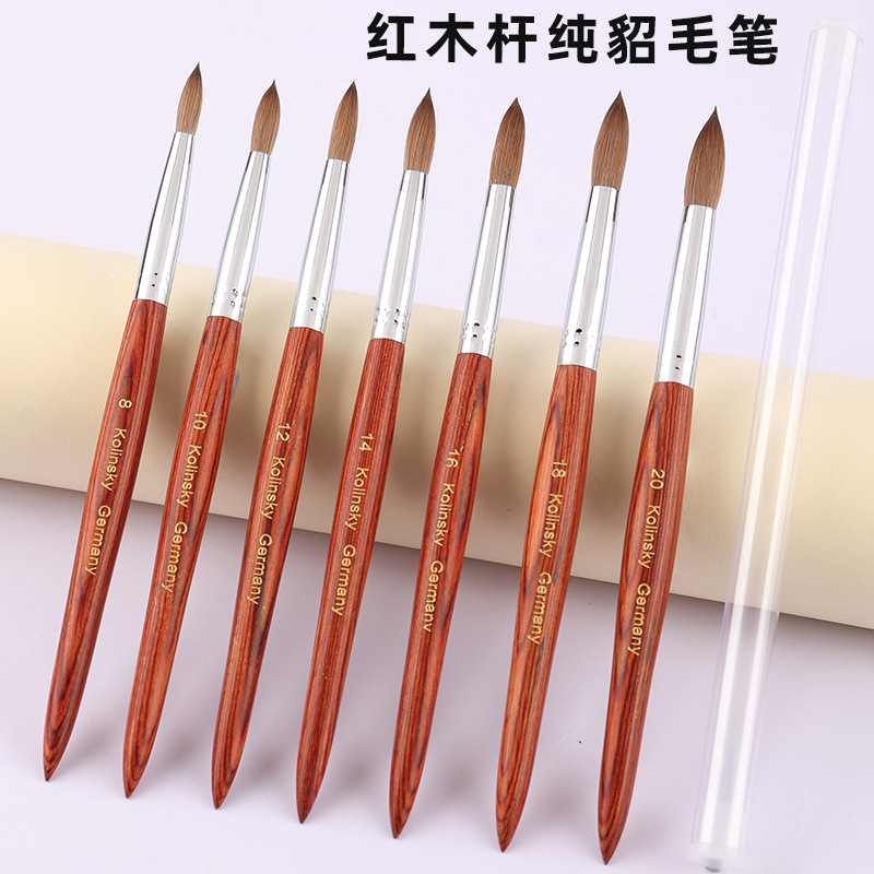 Amazon puro visón uñas arte cristal talla pluma siberiana pura visón pelo pluma Kolinsky cabeza redonda pluma de cristal