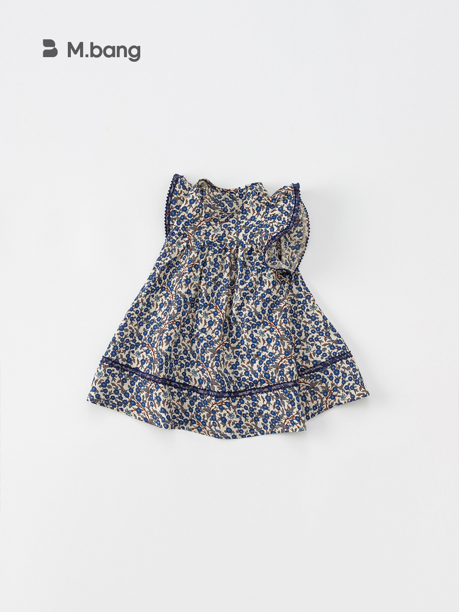 Summer blue children's thin dress flower-shaped