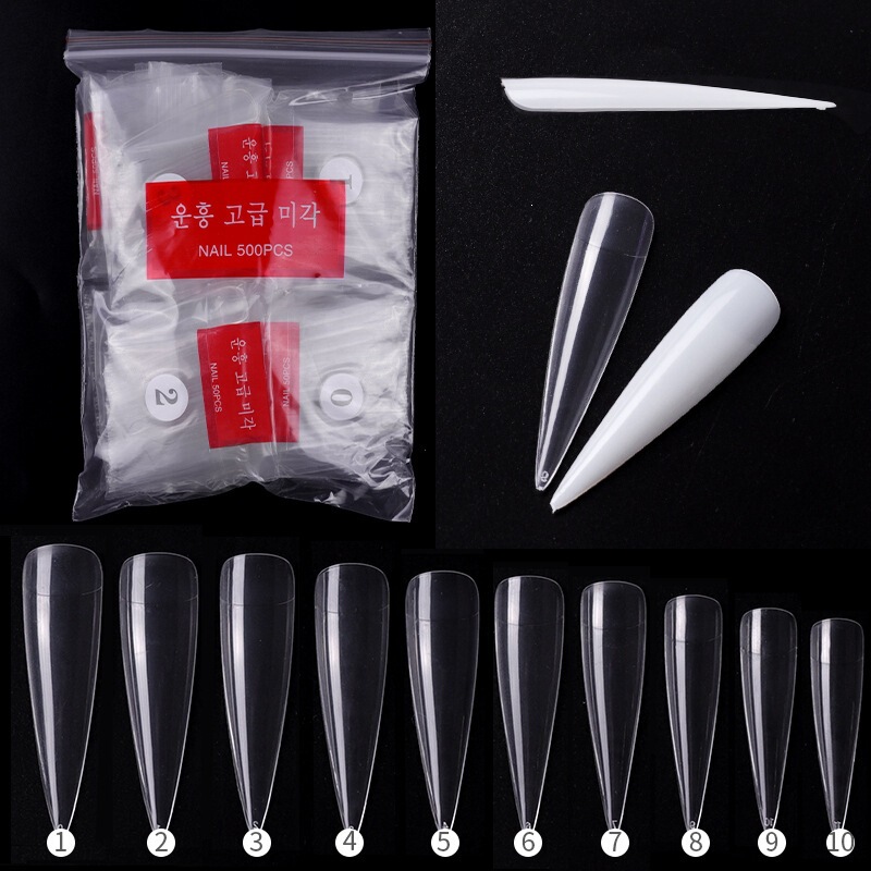 Manzilin New Nail Tips, Salon Pointed False Nails, Natural Transparent White, 500 Pieces Pack