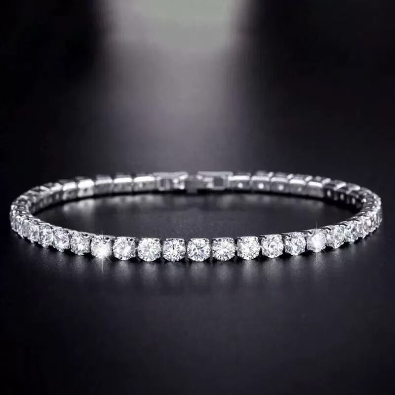 Tennis Tiktok Light Luxury Source of Goods Bracelet Jewelry Live Broadcast 3-4m Cross-Border European and American Fashion Women's Wholesale Bracelet Men's Zircon