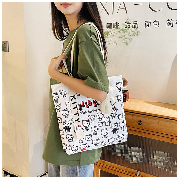 The new fashionable cartoon canvas bag, simple and versatile tote bag, cute commuting single-shoulder tote large bag, is selling well across borders undefined