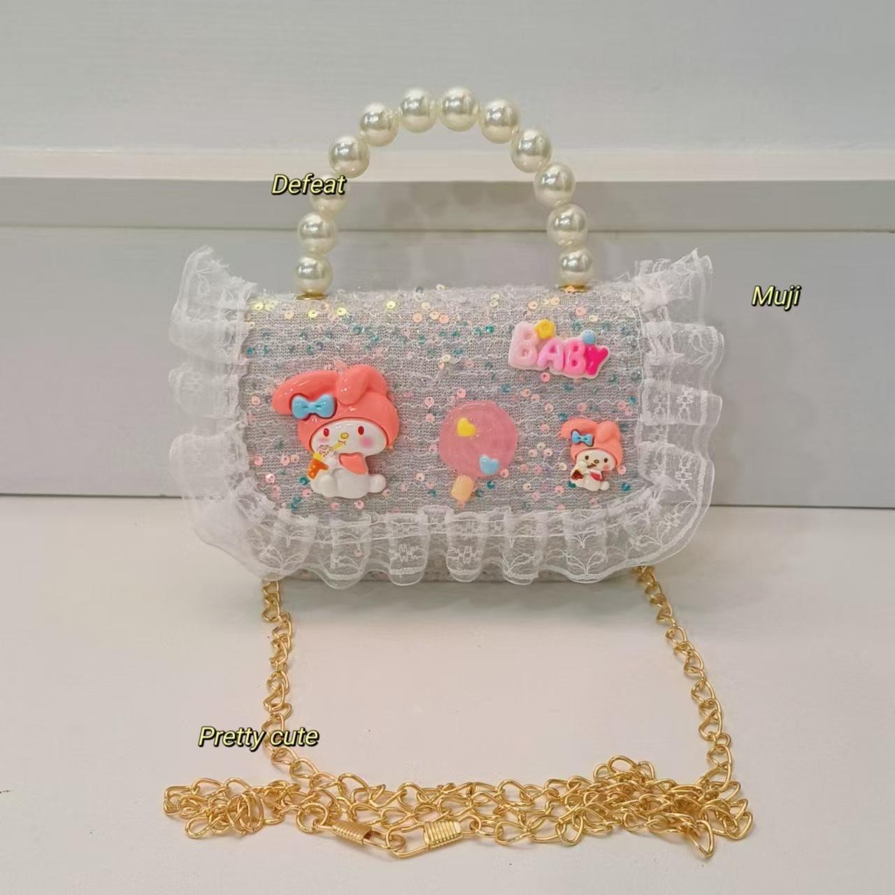 Bolso de perlas, bolso de dibujos animados, bolso de hombro, bolso para niños, bolso de cambio, bolso de cadena, bolso pequeño
