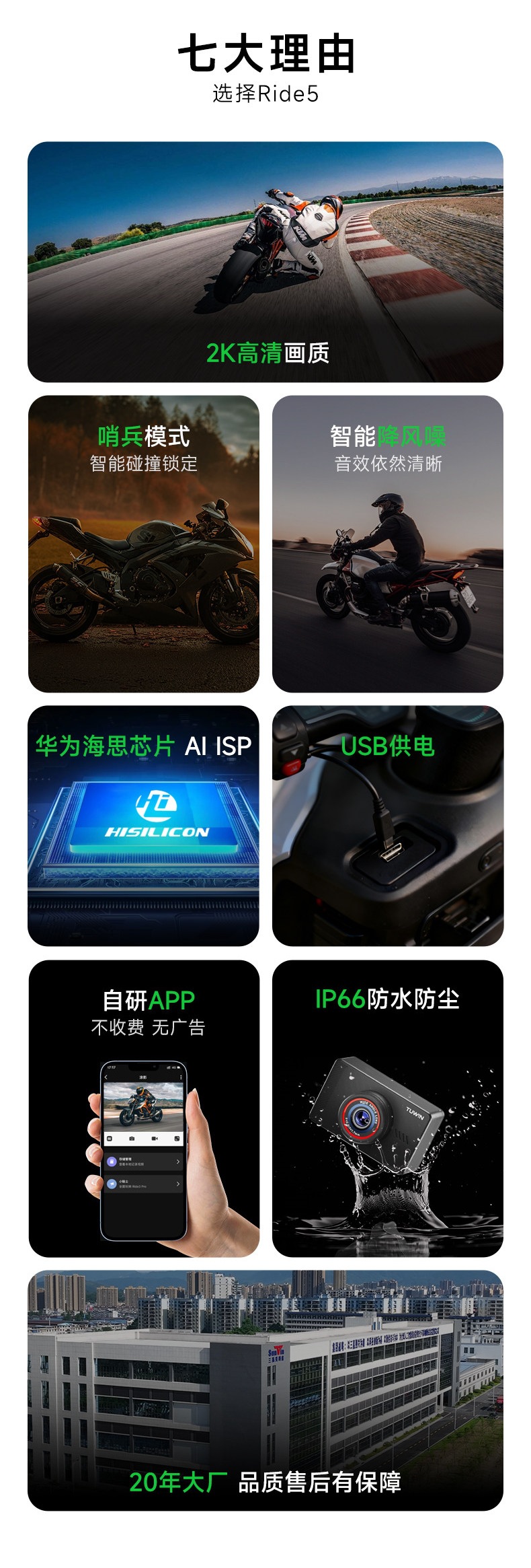 Tuying Ride5 Cycling Sports Camera Motorcycle Dashcam HD Dual Front and Rear Camera Waterproof for Electric Vehicles