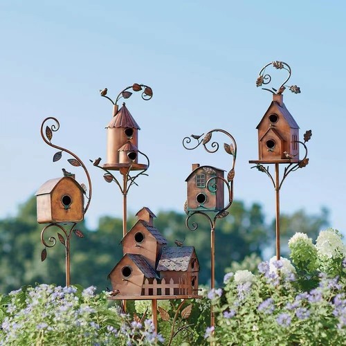 Cross-border new metal art with pole bird house bracket courtyard outdoor bird house garden decorative bracket ornaments