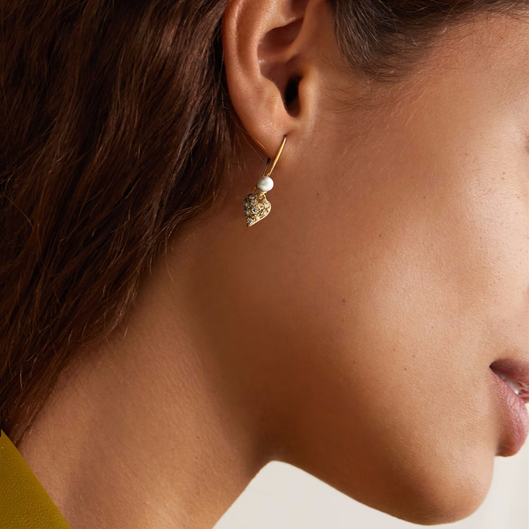 Pendientes colgantes de corazón con perla y diamantes para mujer_voghion.com